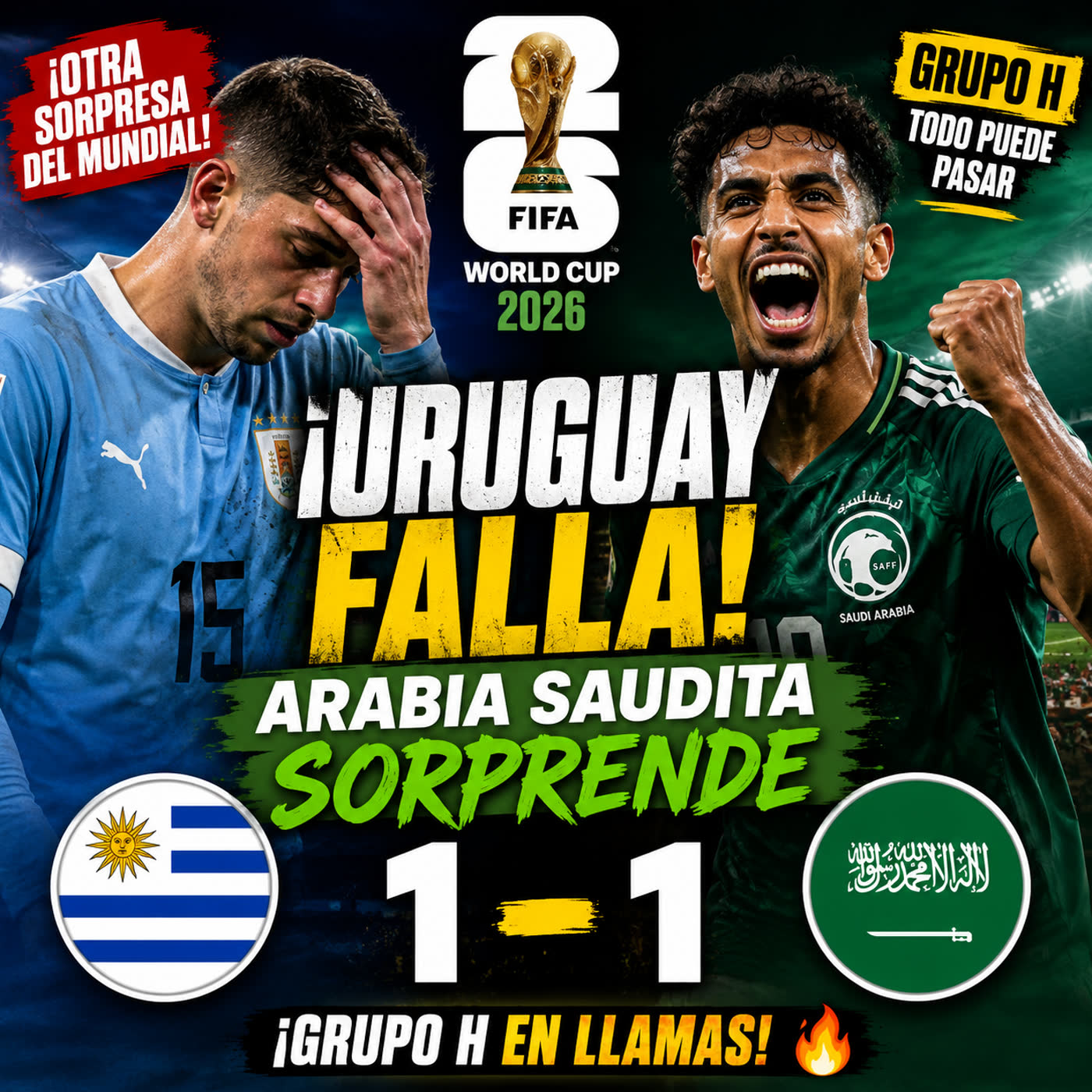 ¡URUGUAY TROPIEZA! Arabia Saudita vuelve a sorprender al mundo