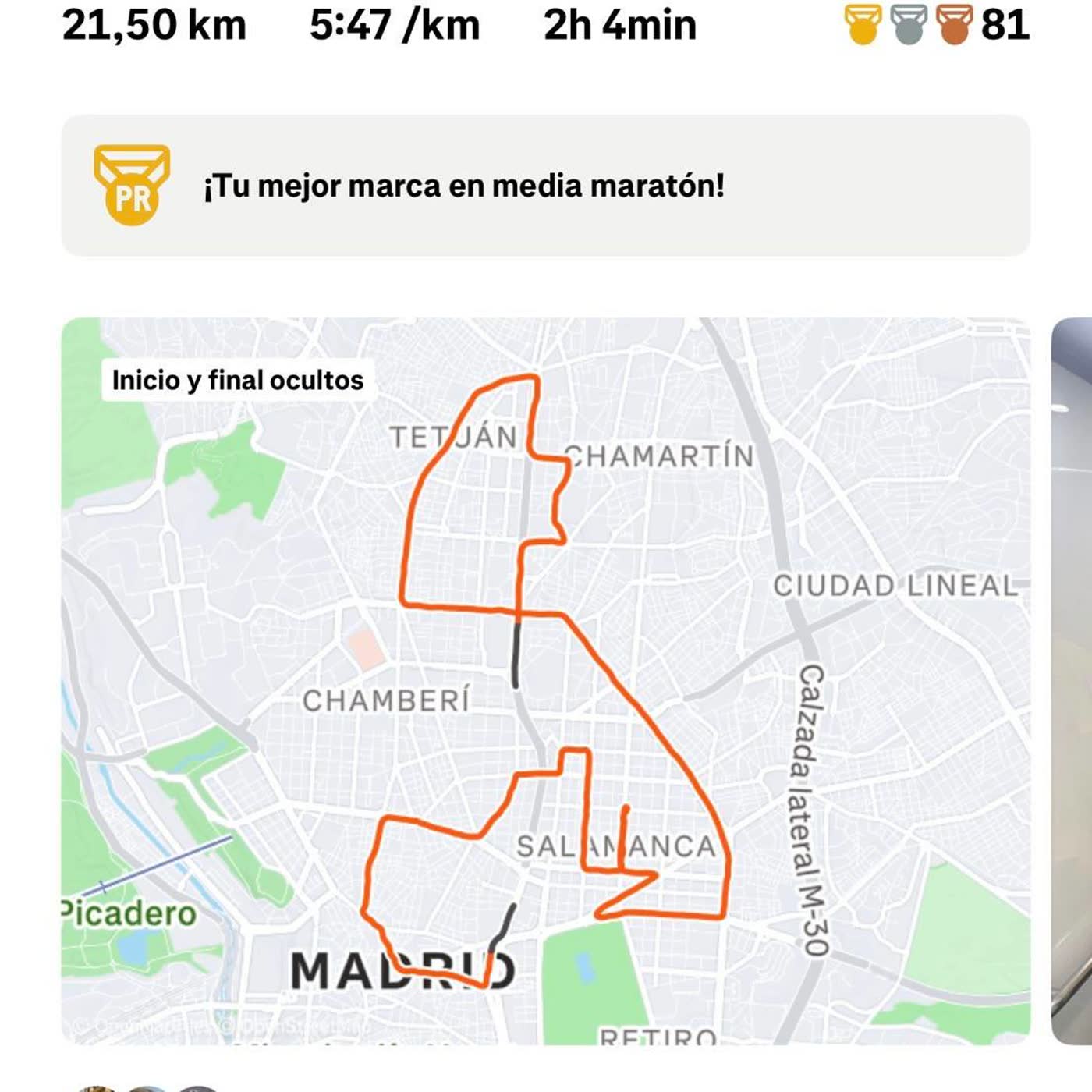 93,5 - Media maratón completada en 2 h y 4 minutos