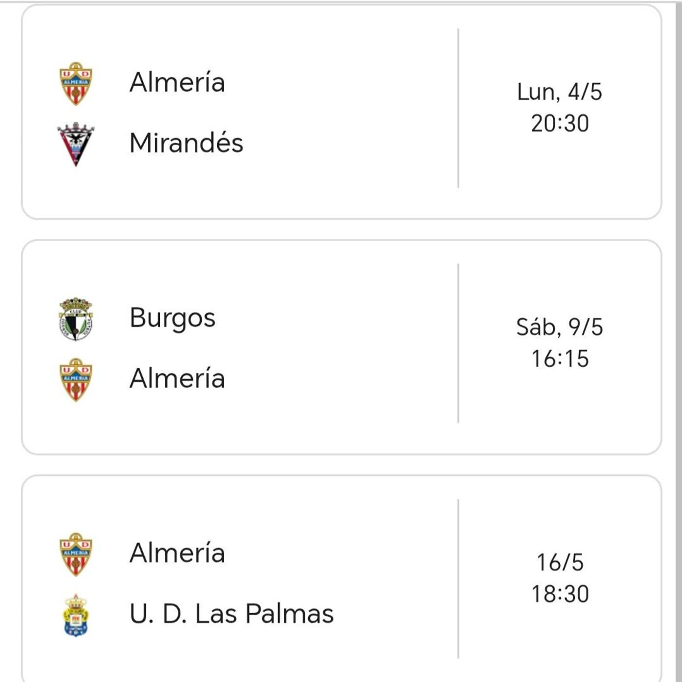 UD ALMERÍA PRÓXIMOS PARTIDOS ANÁLISIS Y HORARIOS